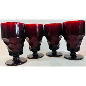 Set Of 4 Vtg Ruby Red Footed Goblets Bar Glasses 5.5" Tall Pedestal Christmas